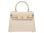 Beige Italian leather handbag with gold hardware on a white background