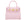 A pale pink, medium-sized, grainy print Italian calf leather handbag with gold-plated hardware, detachable strap and a top handle.