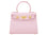A pale pink, medium-sized, grainy print Italian calf leather handbag with gold-plated hardware, detachable strap and a top handle.