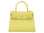 A bright yellow luxury Italian leather natural soft grain handbag with a top handle, detachable strap and gold-plated hardware, positioned against a plain background.