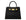 Black ‘crocodile print’ handbag with gold hardware on a white background