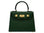 A dark green, medium-sized Italian leather handbag with a pebble print and gold plated hardware, featuring a top handle and a detachable shoulder strap.