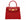 A bright red, medium-sized Italian leather handbag with a pebble print and gold-plated hardware, featuring a top handle and a detachable shoulder strap.