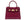 Red ‘lizard’ print Italian leather handbag with gold accents on a white background