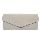Lalage Beaumont suede clutch bag in cream