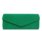 Lalage Beaumont suede clutch bag in emerald green