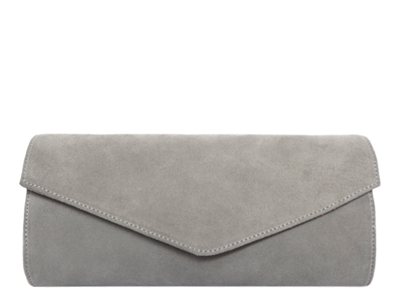 Clutch Handbag Suede Light Grey