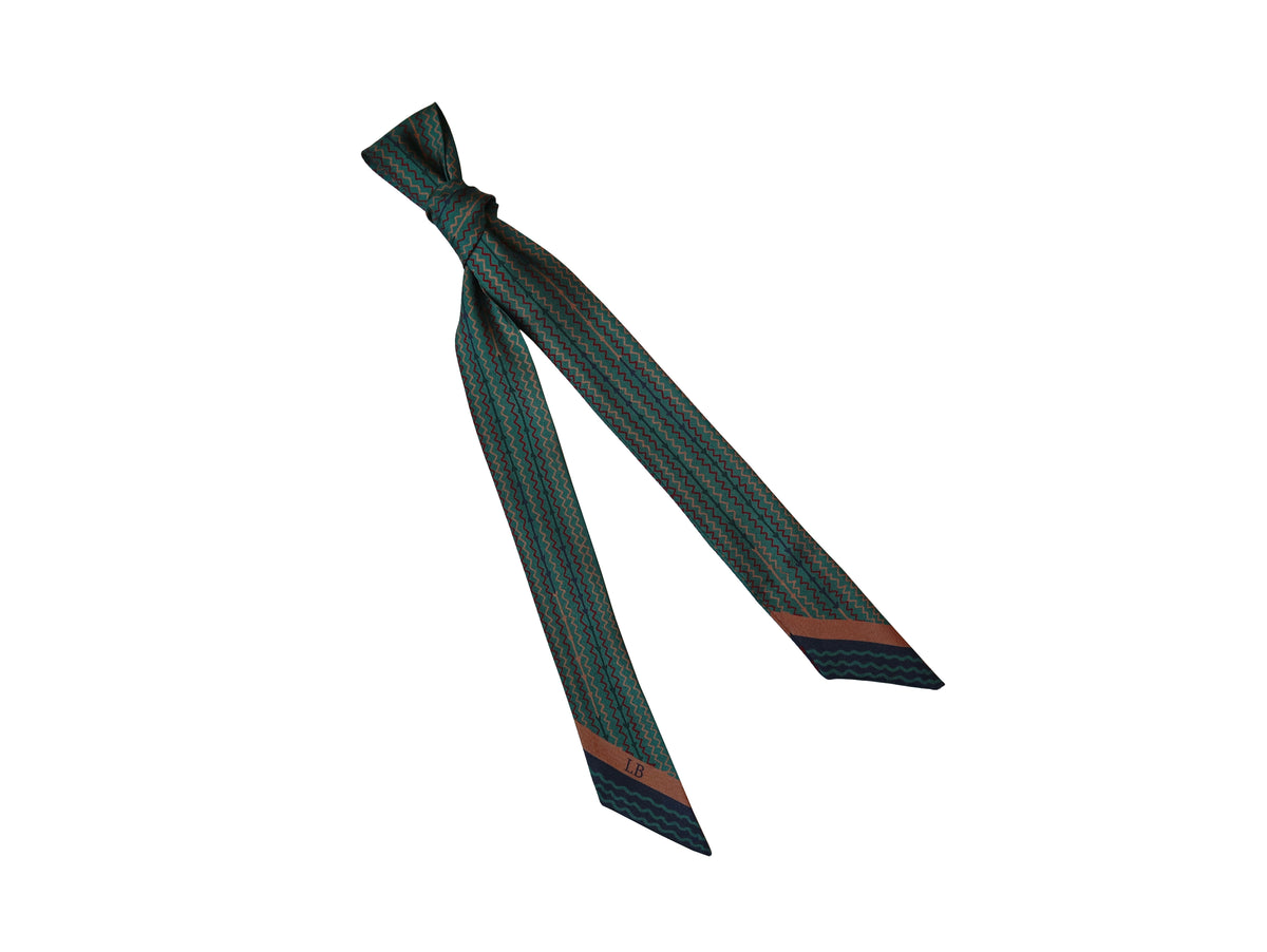 Banderole Silk Ribbon Scarf Zig Zag Green Tan