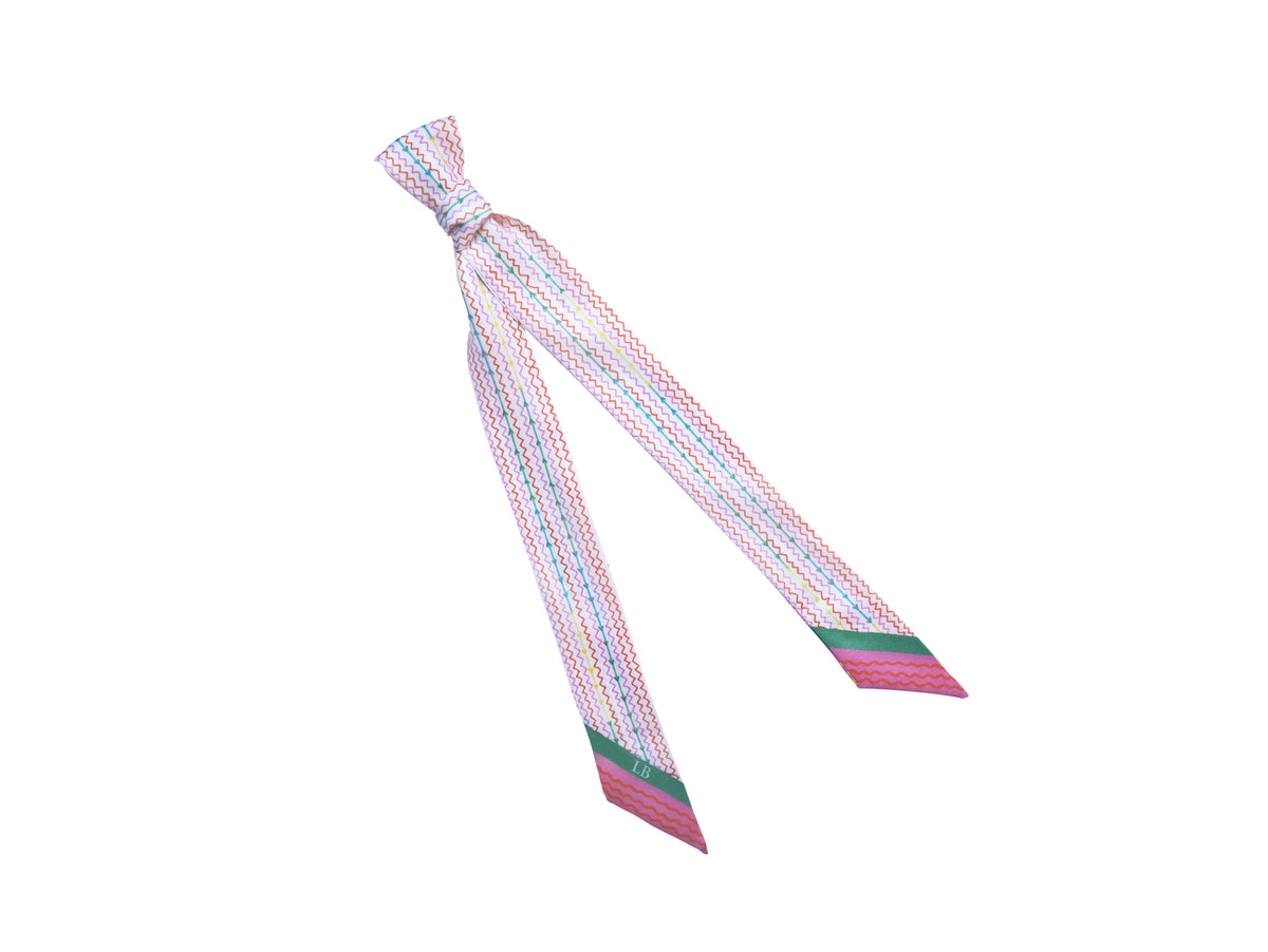 Banderole Silk Ribbon Scarf Zig Zag White Multi