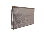 Large Pouch in Logo Jacquard Print - Beige/Taupe