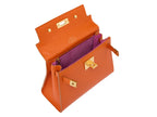 Maya Midi Caribou Soft Grainy Print Calf Leather Handbag - Orange