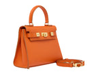 Maya Midi Caribou Soft Grainy Print Calf Leather Handbag - Orange