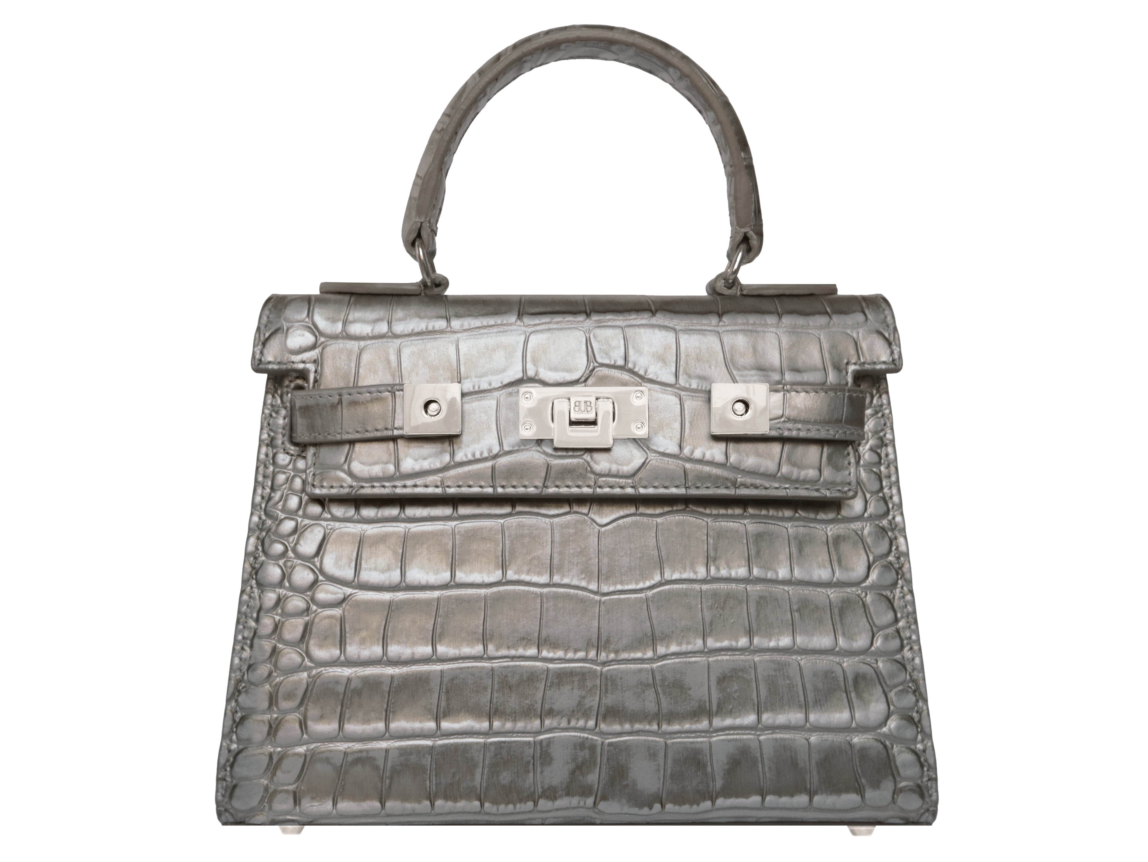 Maya Midi Orinoco &#39;Croc&#39; Print Calf Leather Handbag - Silver