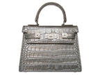 Maya Midi Orinoco 'Croc' Print Calf Leather Handbag - Silver