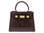 Brown textured ‘lizard’ print Italian leather handbag with gold hardware on a white background