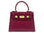 Red ‘lizard’ print Italian leather handbag with gold accents on a white background