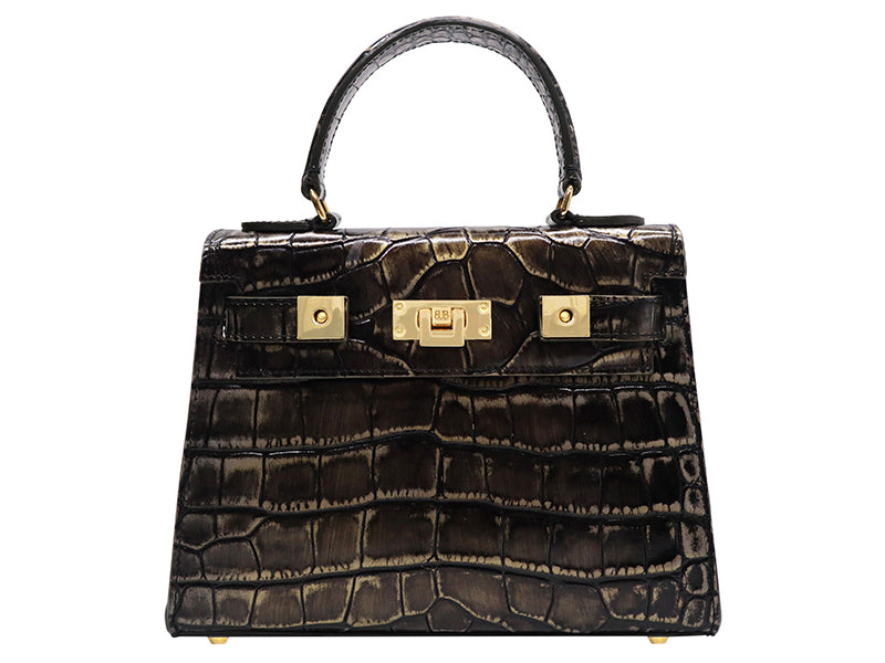 Maya Midi Orinoco 'Croc' Print Calf Leather Handbag - Bronze | Lalage ...