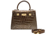 Maya Midi Orinoco 'Croc' Print Calf Leather Handbag - Bronze
