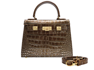 Maya Midi Orinoco 'Croc' Print Calf Leather Handbag - Bronze