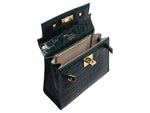 Maya Midi Orinoco 'Croc' Print Calf Leather Handbag - Dark Green