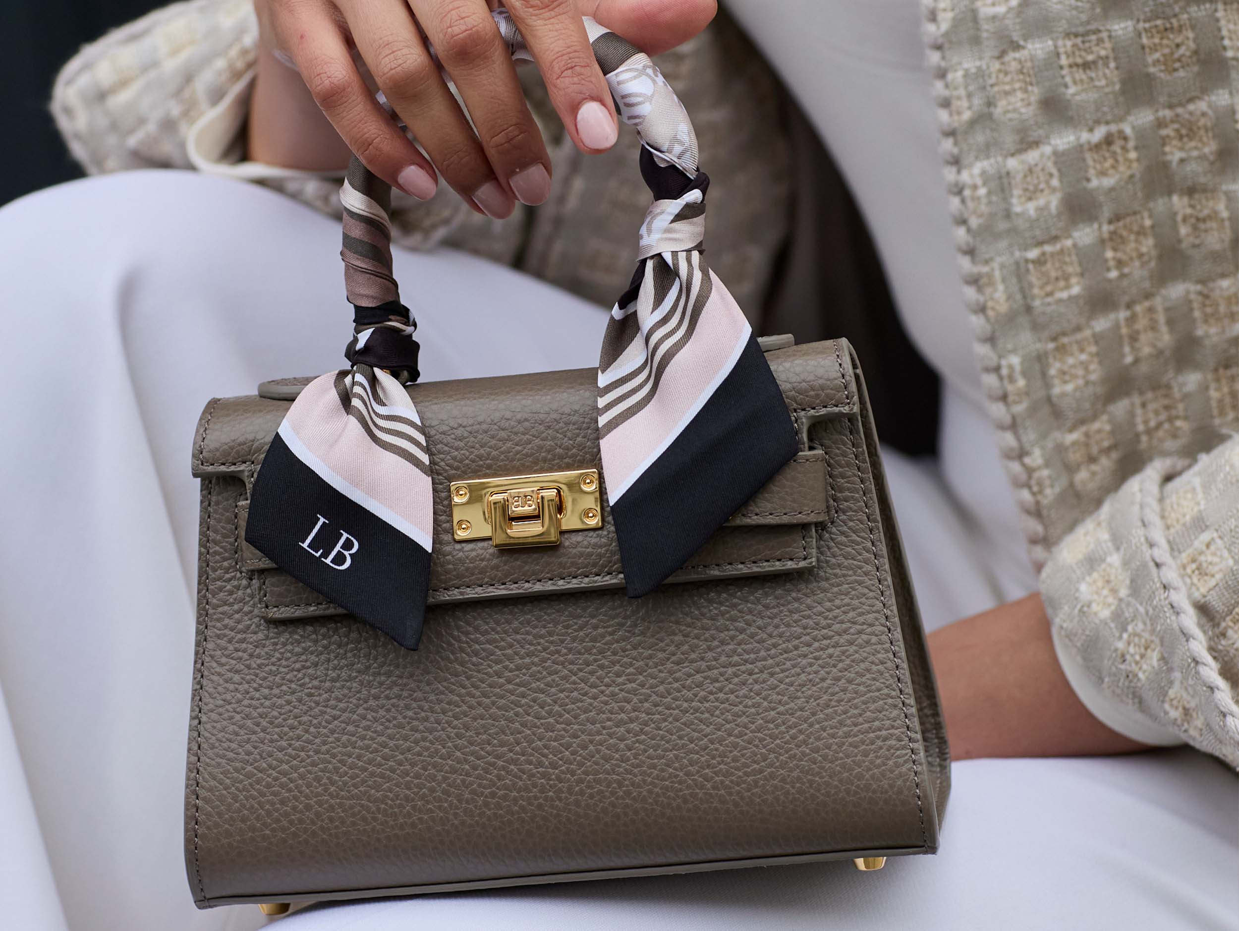 Maya Mignon Alce Leather Handbag Taupe | Lalage Beaumont