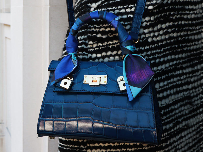 Maya Mignon Orinoco &#39;Croc&#39; Print Calf Leather Handbag - Cobalt