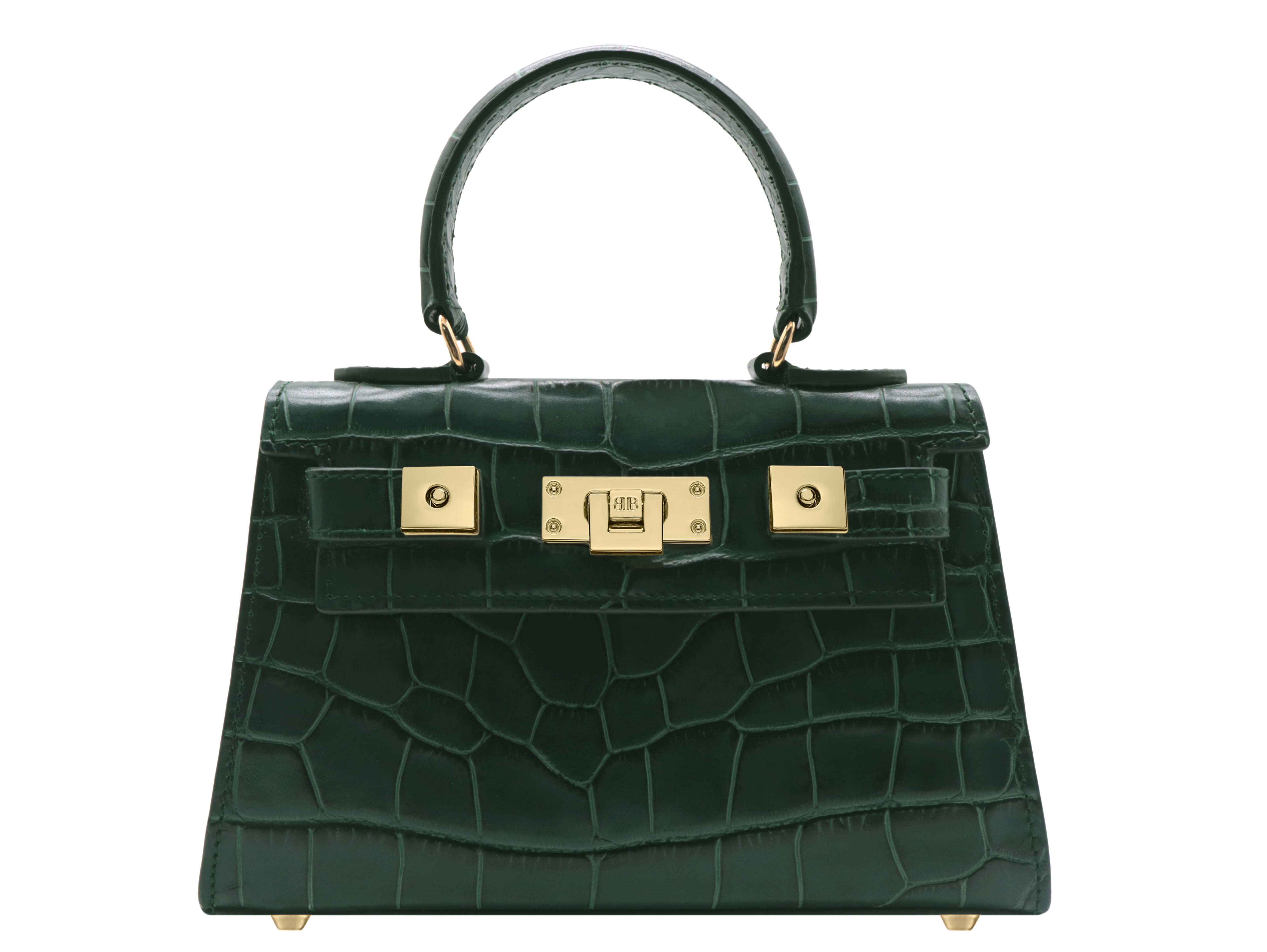 Maya Mignon 'Croc' Print Handbag Dark Green | Lalage Beaumont