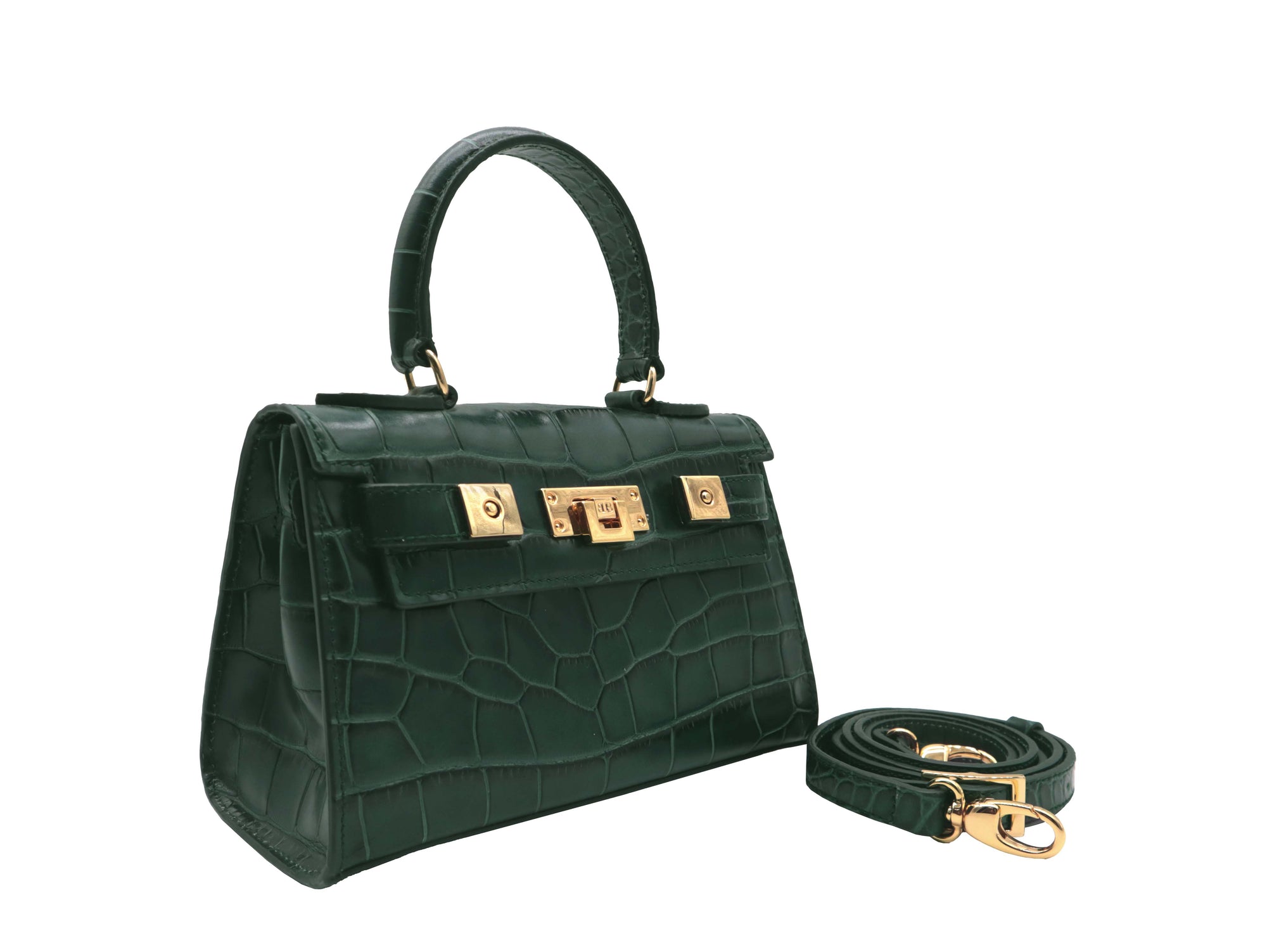 Maya Mignon 'Croc' Print Handbag Dark Green Lalage Beaumont