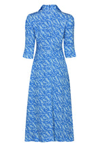 Naomi Dress in Blue/Aqua Sprig Printed Silk Cloqué