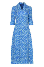 Naomi Dress in Blue/Aqua Sprig Printed Silk Cloqué