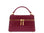 Maroon ‘lizard’ print Italian leather handbag with gold zipped closure and gold accents on a white background