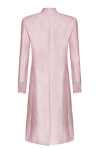 Pale Pink Dress Coat in Silk Brocade with Cord Trim and Frogging - Vicky (Longer Length)