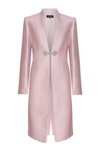 Pale Pink Dress Coat in Silk Brocade with Cord Trim and Frogging - Vicky