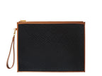 Large Pouch in Logo Jacquard Print - Black/Tan