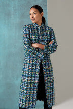 Tweed Dress Coat in Dark Multi Colours - Claire