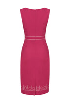 Sleeveless Shift Dress in Berry Pink with Ivory Embroidered Border - Aude