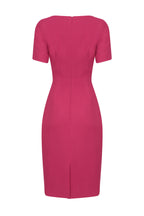 Berry Pink Dress with Boat Neck and Short Sleeves - Angie