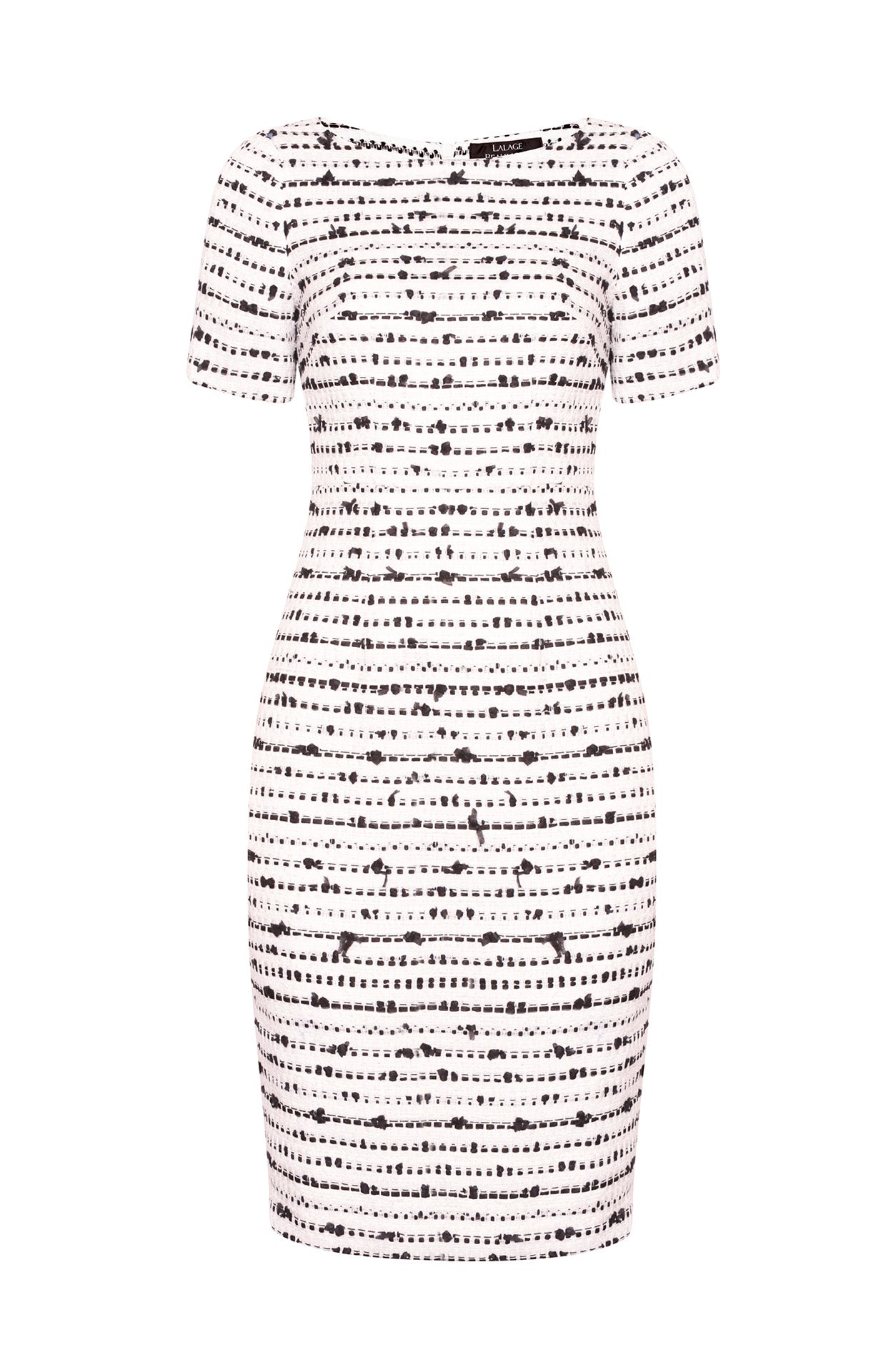 Black and White Summer Tweed Dress with Short Sleeves - Angie