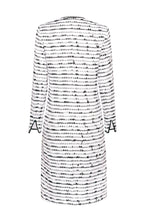 Tweed Dress Coat  in White with Black Tufted Stripes and Braid Trim - Vanya