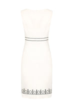 Sleeveless Ivory Faille Shift Dress with Black Embroidery Detail - Aude