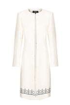 Ivory Faille Dress Coat with Black Embroidery - Vanya