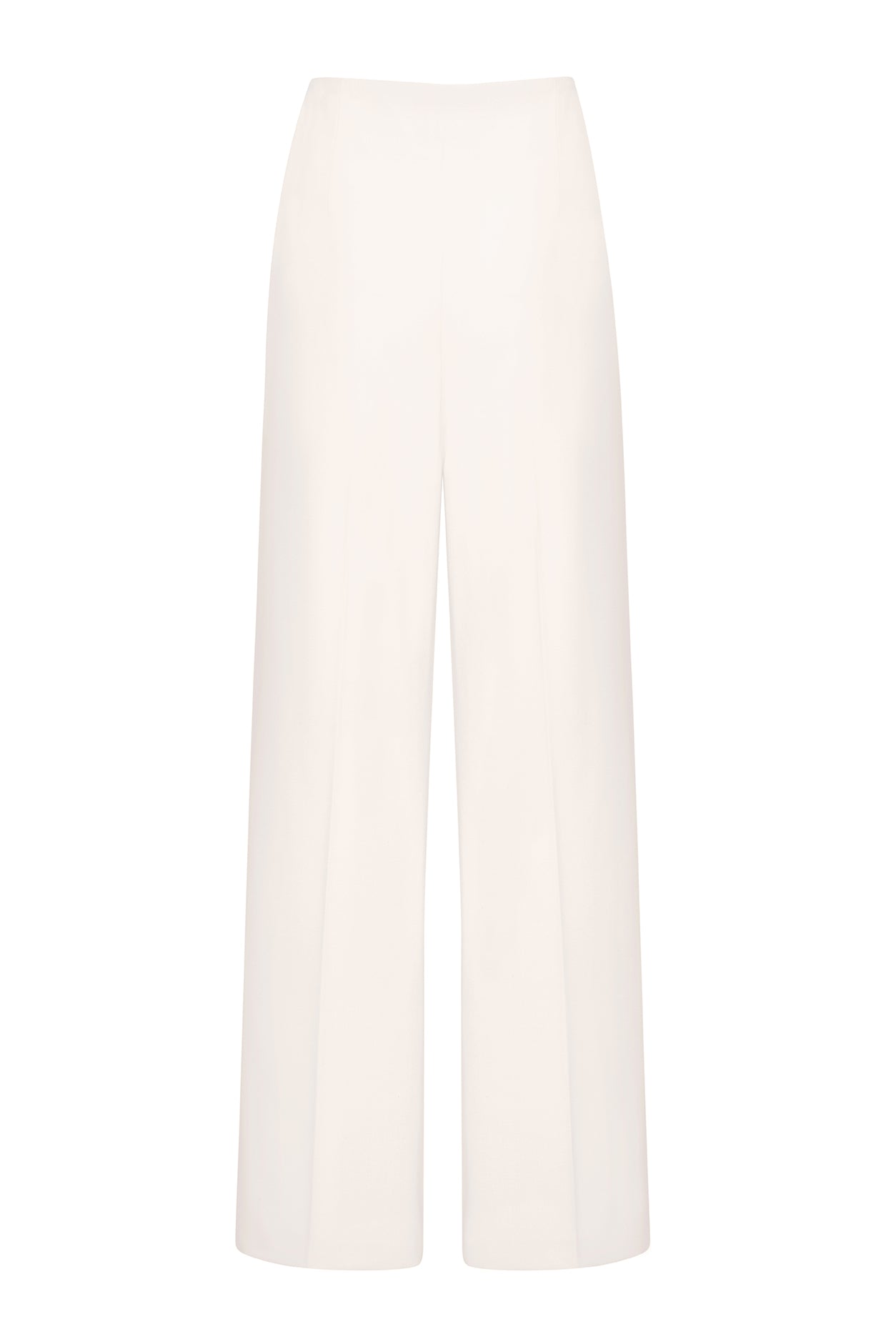 Wide Leg Trousers in Plain Ivory Crepe - Paloma