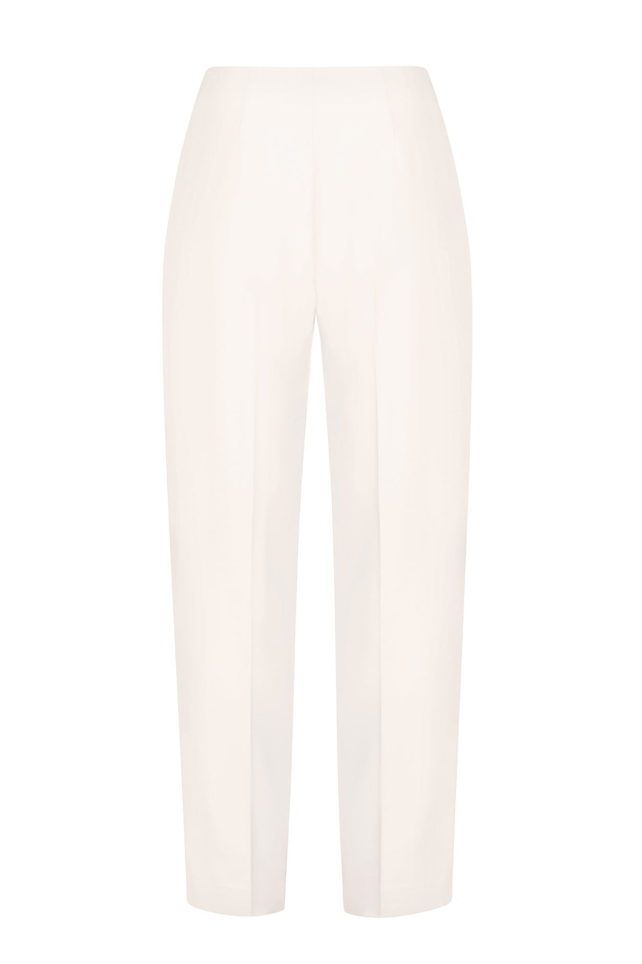 Narrow Trousers with Pressed Crease Detail in Ivory Wool Sateen - Phoebe