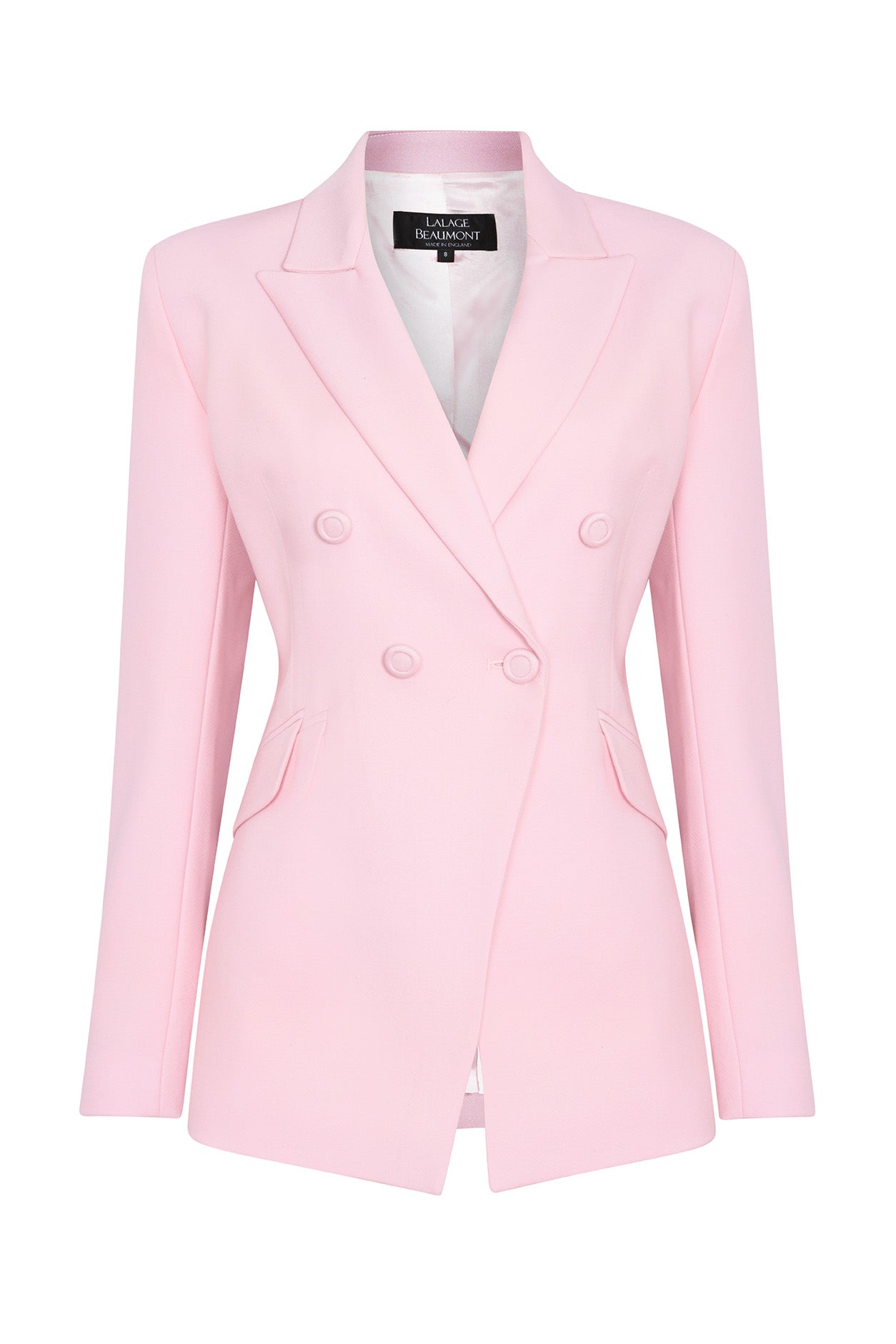 Pale Pink Wool Faille Double Breasted Blazer Jacket - Imogen