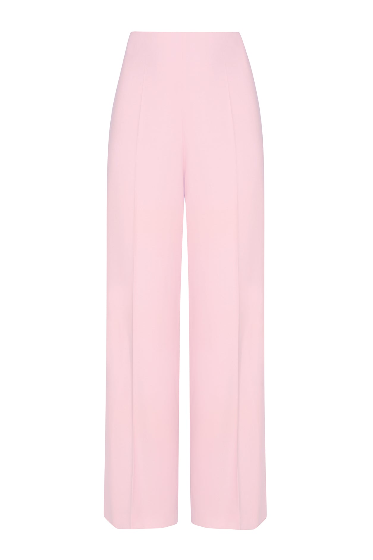 Wide Leg Trousers in Plain Pink Wool Faille - Paloma