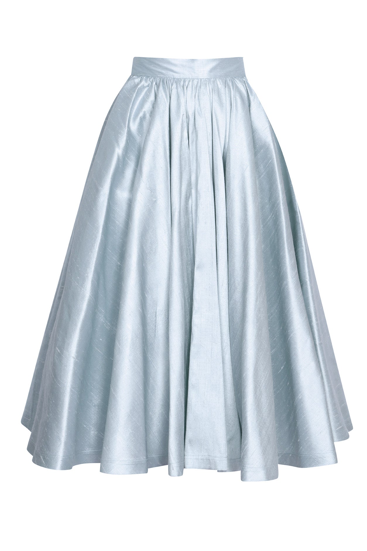 Circular Silk Dupion Skirt in Sky Blue - Chrissie