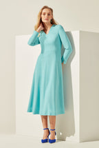 Turquoise Dress in Wool Crepe Cady - Carina