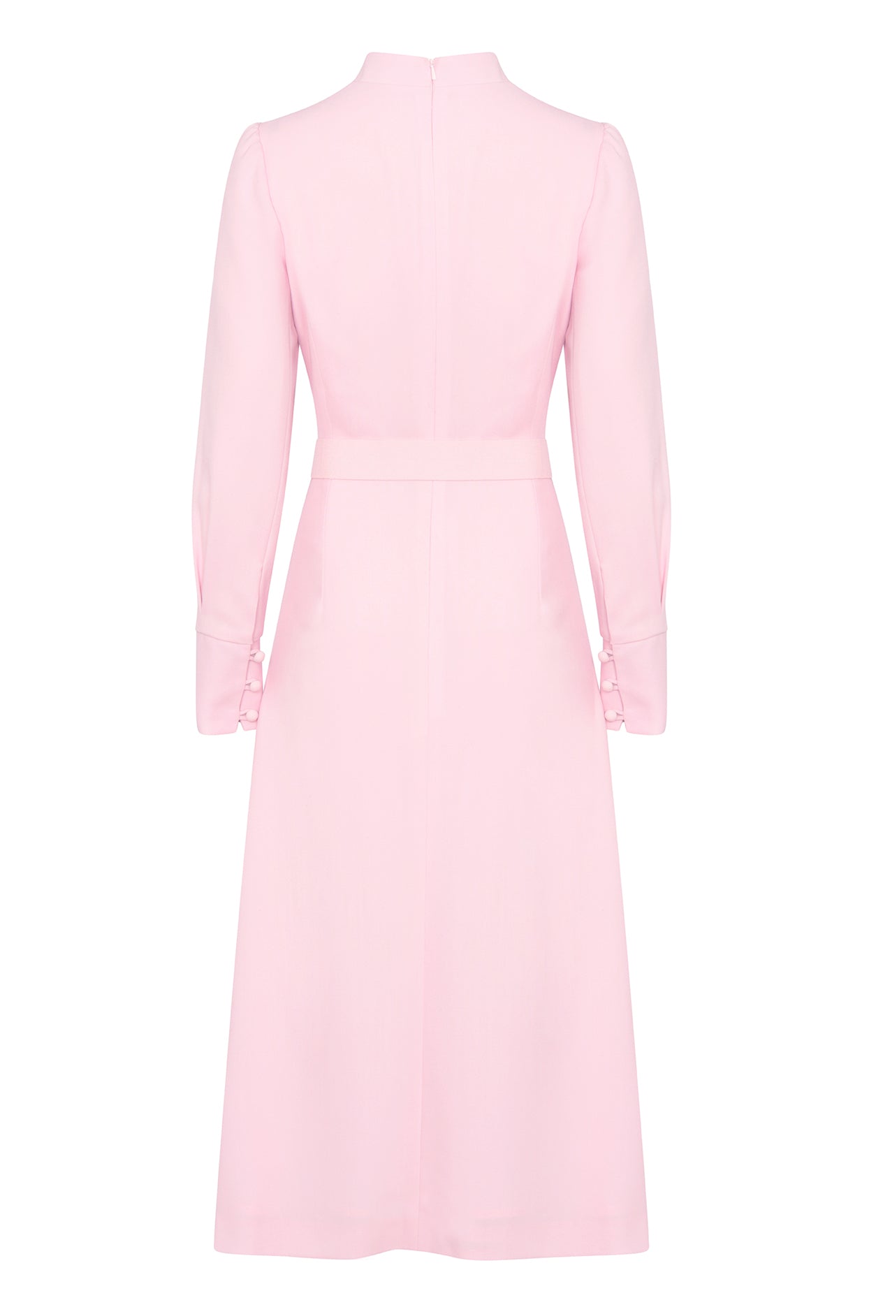 Long Sleeved Midi Dress in Pale Pink Wool Crepe Cady - Cleo