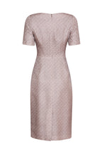 Silk/Wool Matelassé Shift Dress in Taupe/Ivory Diamond Print - Angie