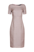 Silk/Wool Matelassé Shift Dress in Taupe/Ivory Diamond Print - Angie